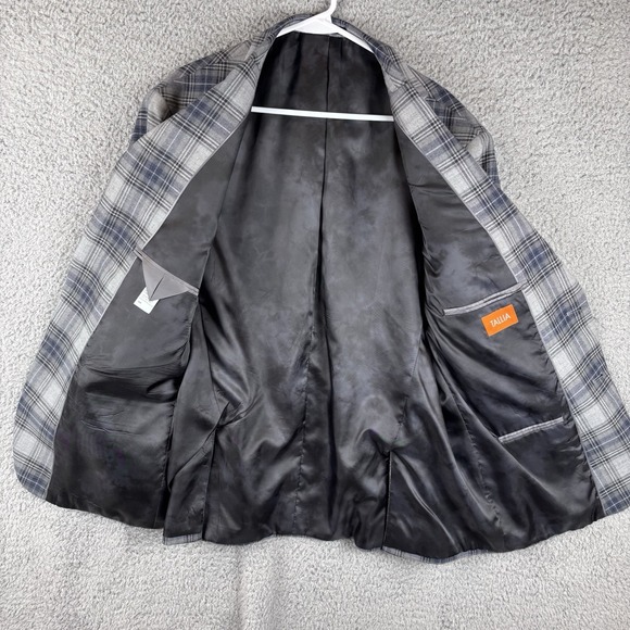 Tallia Blazer Mens 46R Blue Plaid Wool Blend Windowpane Sport Coat Jacket - Picture 3 of 8